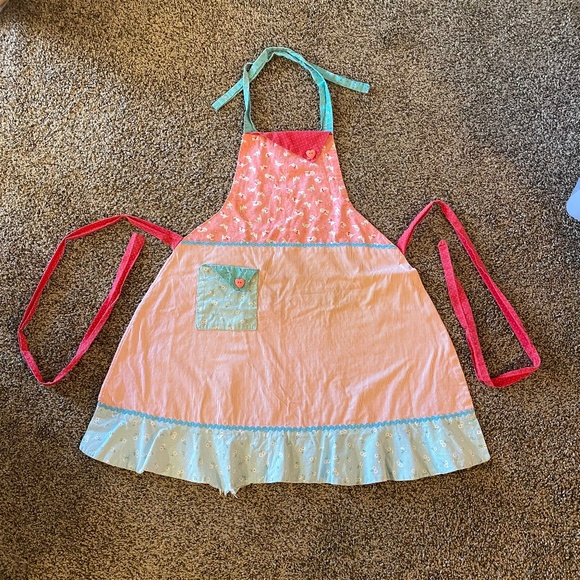 Handmade Peach/Blue Cotton Kitten Print Ruffle Apron Cottage OS - Picture 4 of 16
